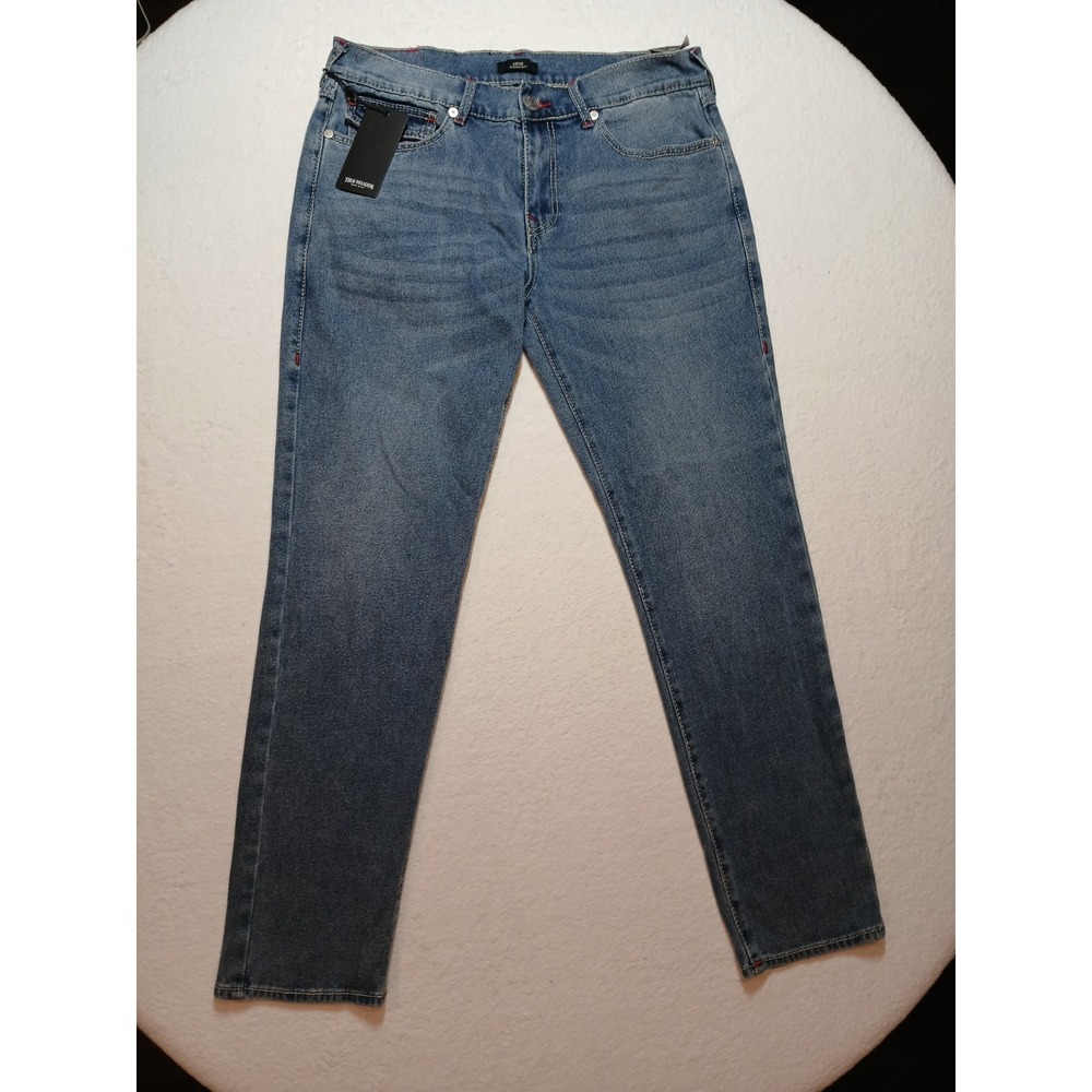 True Religion Geno Big T Flap Jeans Mens 34x32 NWT Light Pacific Wash Slim